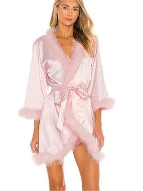 OW Intimates Candice Feather Kimono Robe in Dusty Pink (Size Small)